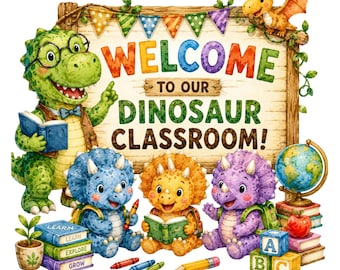 25 Dinosaur Classroom Clipart | Back to School PNG | Teacher Decor | Planner Stickers