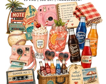 25 Retro Vacation Club | Summer PNG | Vintage Beach Clipart | Retro Motel | Instant Download