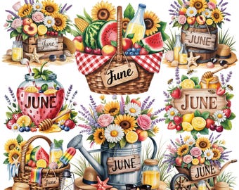 6月のカレンダークリップアート 25 PNG | 夏の花 | 6月のプランナーステッカー