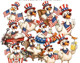 15 Patriotic Goose Clipart PNG | Watercolor Goose | 4th of July | American, USA | Independence Day