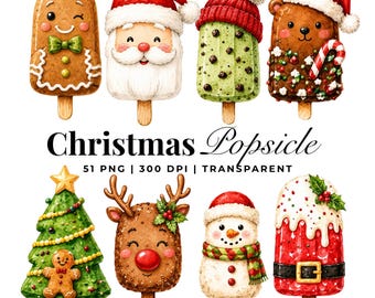 51 Christmas Popsicle Clipart | Festive Holiday Ice Cream PNG | Digital Download