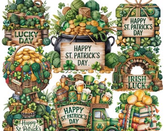 聖パトリックの日のデコレーションクリップアート 16 PNG | アイルランドの祝日 | 幸運のクローバー | デジタルステッカー
