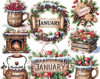 January Calendar Clipart | Cozy Winter 20 PNG | Monthly Planner Stickers
