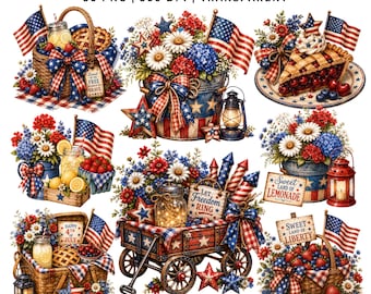 30 Patriotic 4th of July Clipart PNG | Vintage Americana Watercolor | Americana Summer | Commercial Use