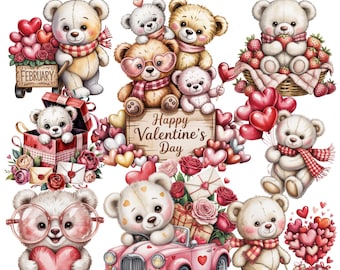 Teddy Bear Valentine Clipart 16 PNG | February 14 Love Theme | Digital Planner Stickers