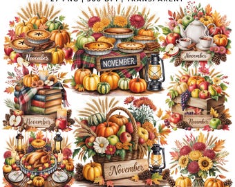 11月のカレンダークリップアート27 PNG | 秋の収穫、感謝祭のかぼちゃ | 居心地の良い秋 | プランナーステッカー