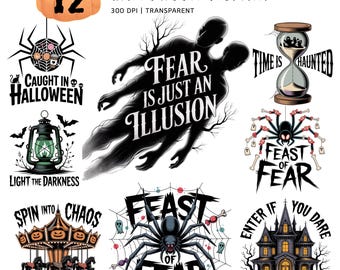 Halloween Haunted Clipart Bundle: Spooky 12 PNG Designs (300 DPI)
