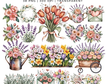 38 Mom Floral Icons PNG | Watercolor Flowers, Mother’s Day, Floral Bouquet | Planner Stickers