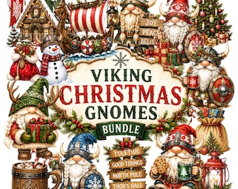 33 Viking Christmas Gnomes Clipart Bundle | Nordic Christmas PNG | Digital Stickers