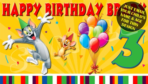 Tom Jerry Cartoon Happy Birthday Banner Birthday Banner Etsy