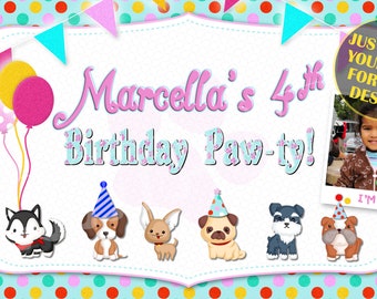 Puppy, Puppy Dog, Happy Birthday Banner, Birthday Banner, Custom banners, Party Banners, Personalised Birthday Banners, sign