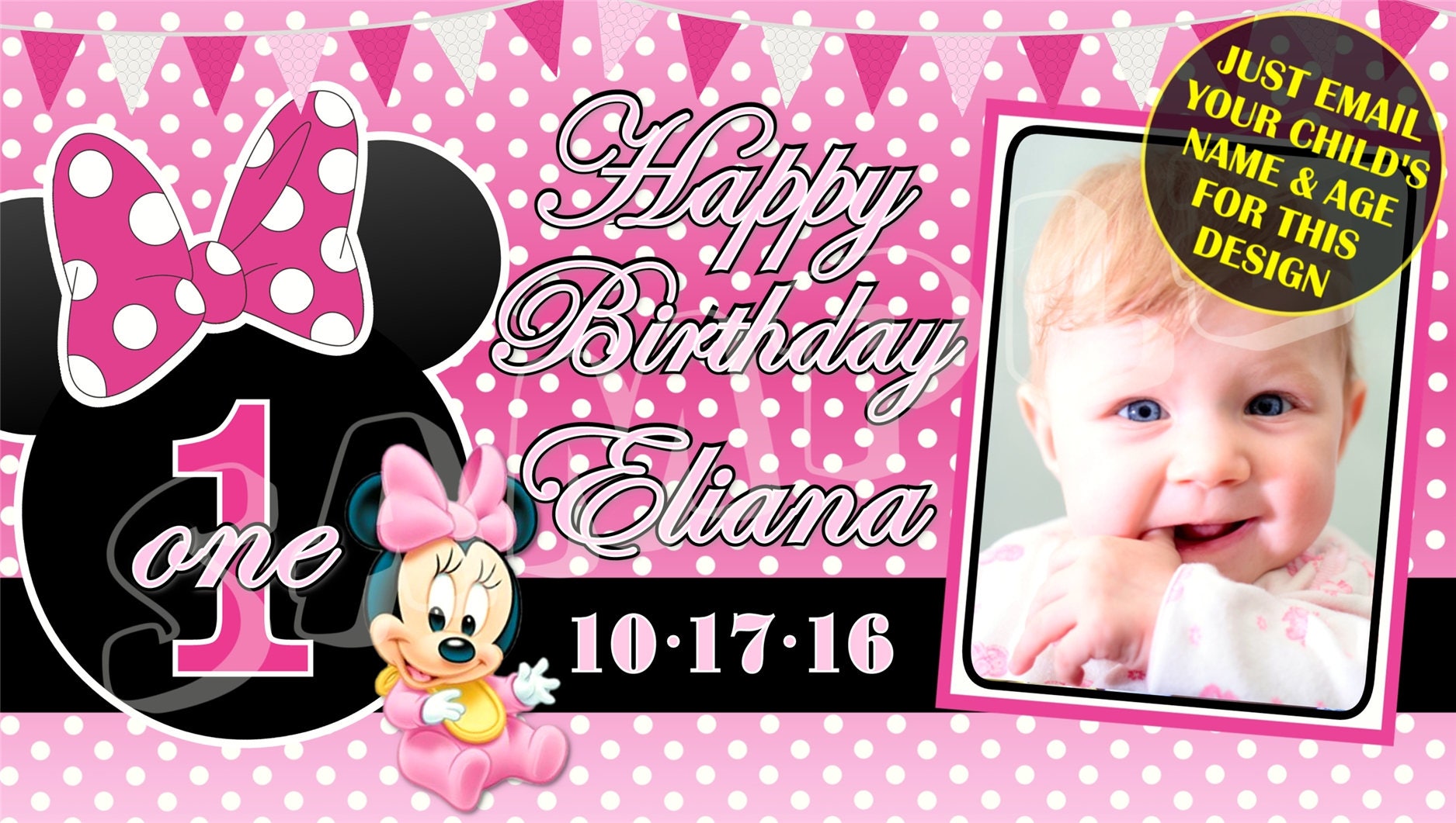 Paper & Party Supplies Minnie Mouse Birthday Banner personalized with