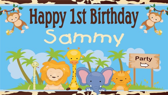 Zoo Animal Safari Jungle Happy Birthday Banner Birthday Etsy