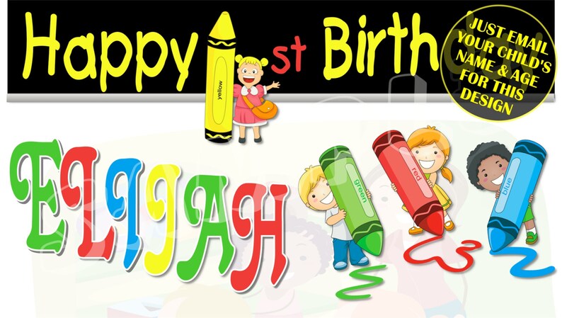 Crayon Theme Personalized Birthday Banner With A Free Etsy