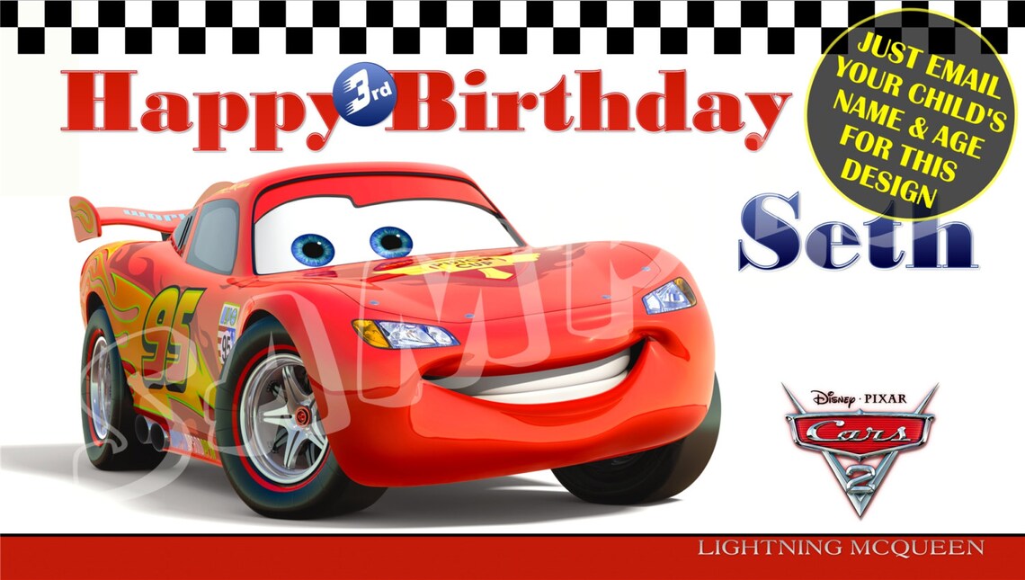 Cars Disney Cars Happy Birthday Banner Birthday Banner Etsy