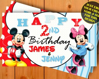 Mickey and Minnie Mouse, Happy Birthday Banner, Birthday Banner, Custom banners, Party Banners, Personalised Birthday Banners, banners