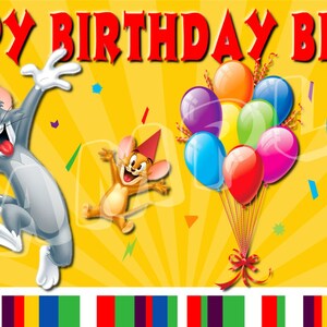 Tom Jerry Cartoon Happy Birthday Banner Birthday Banner Etsy
