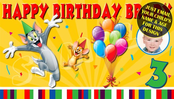 Tom And Jerry Cartoon Happy Birthday Banner Birthday Banner Etsy