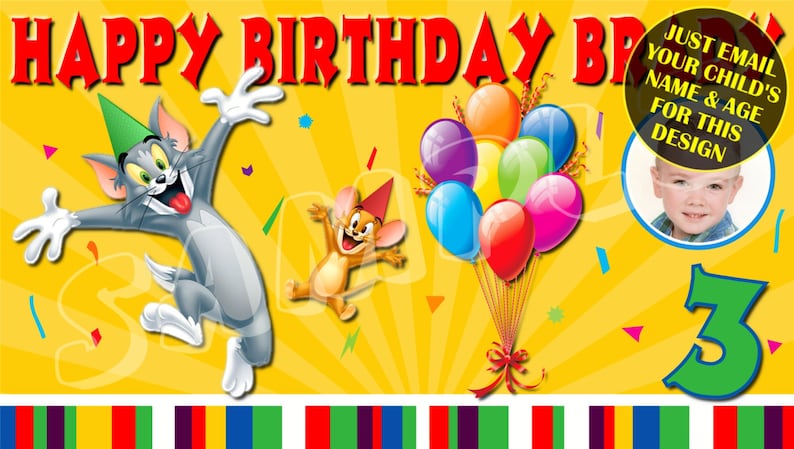 Tom Et Jerry Cartoon Banniere Joyeux Anniversaire Banniere Etsy