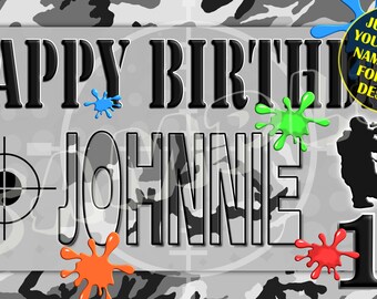 Paintball, paintball gun, Happy Birthday Banner, Birthday Banner, Custom banners, Party Banners, Personalised Birthday Banners, banners