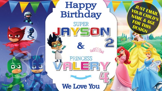 mooi calorie Automatisch PJ Mask Disney Princess Happy Birthday Banner Birthday - Etsy