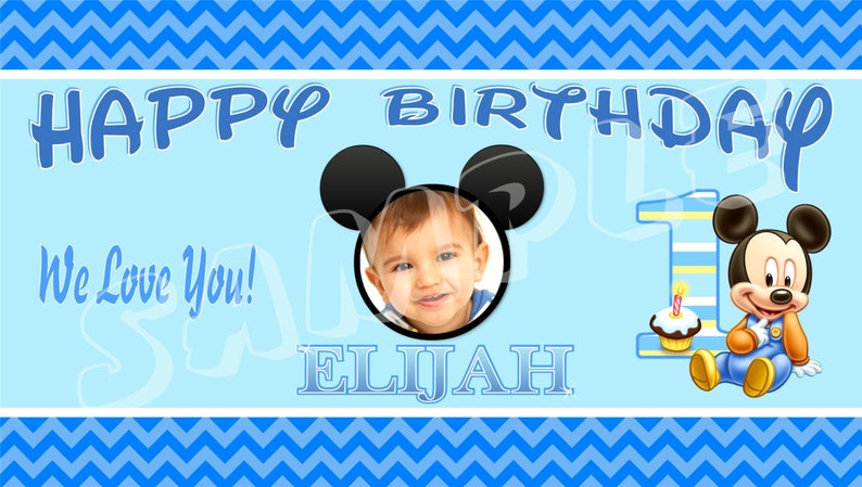 Baby Mickey Mouse, Happy Birthday Banner, Birthday Banner, Custom banners, Party Banners, Personalised Birthday Banners banners and signs image 2