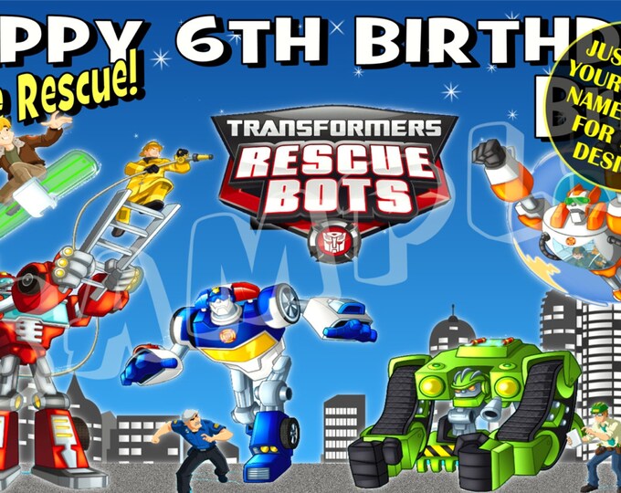 thumbnail interactive-video image 1 of Personalised Transformers Birthday Banner - 36 Inch - Made In UK 1 of 5