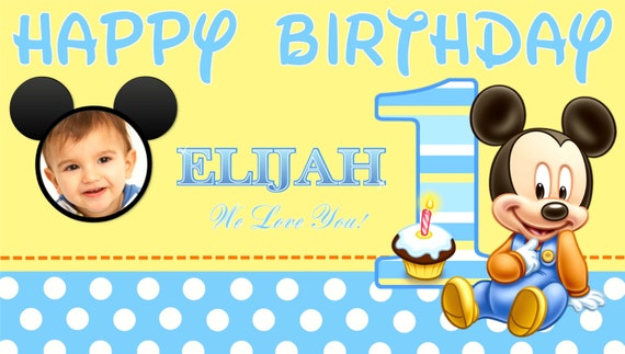 Baby Mickey Mouse Happy Birthday Banner Birthday Banner Etsy