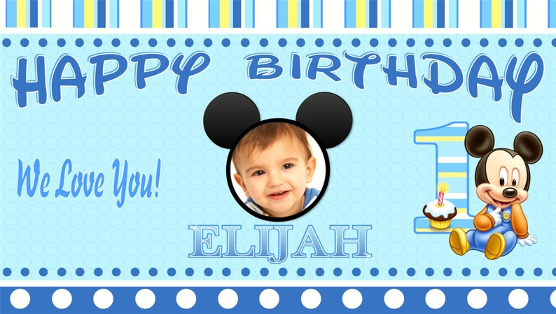 Baby Mickey Mouse, Happy Birthday Banner, Birthday Banner, Custom banners, Party Banners, Personalised Birthday Banners banners and signs image 1