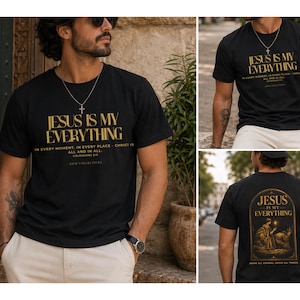 Jesus Is My Everything Christian T-shirt | T-shirt Kolossenzen 3:11 Faith met print | Overhemd uit de Schriften | Uniseks Bella Canvas 3001 | K&M Quiet Form