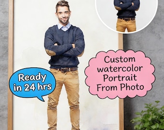 Custom Watercolor Portrait from Photo, Hand-Painted Style Digital File, Personalized Gift