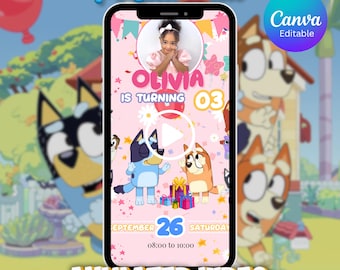 Bluey Birthday Invitation, Bluey Video Invitation, Bluey Invite, Bluey Animated Invite Video, Birthday Digital Video Invite, Canva Editable