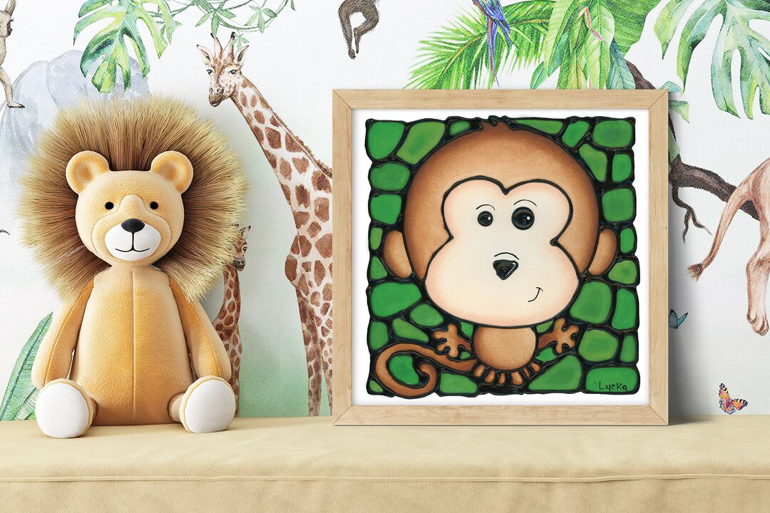 Monkey Nursery Wall Art Print on Green Nursery Print Etsy