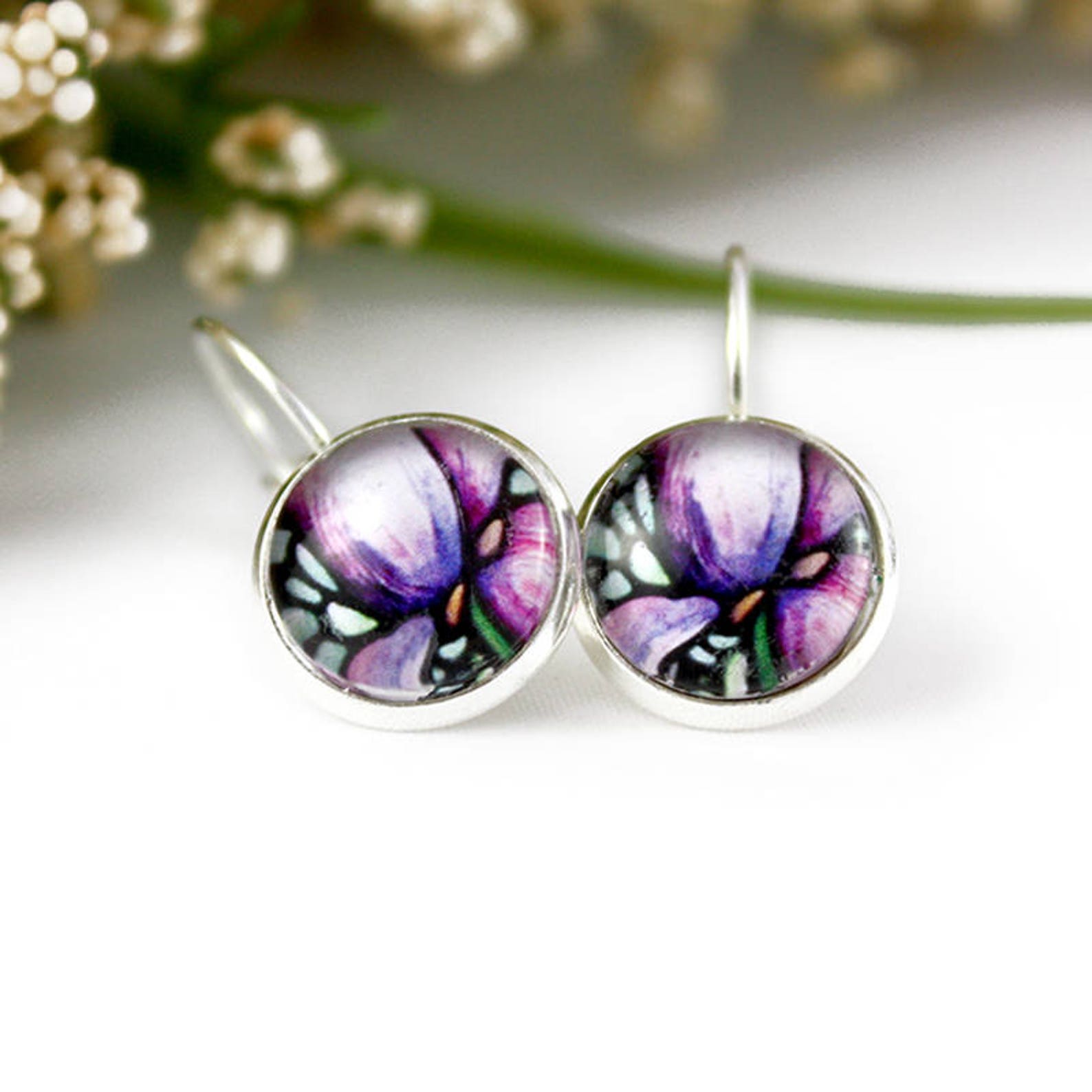 Iris Flower Jewelry Set Flower Necklaces Flower Earrings Etsy