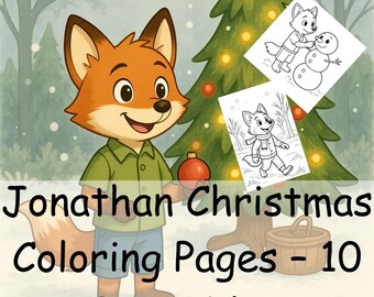 Jonathan Christmas Coloring Pages – Cute Holiday Fox Printables | Kids Christmas Activity | Instant PDF Download