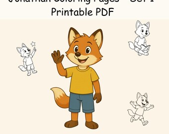 Jonathan Coloring Pages – Cute Fox Coloring Sheets for Kids | Printable Art | Instant Download