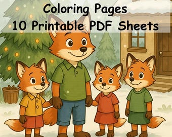 Jonathan Christmas Family Coloring Pages – Cute Holiday Fox Printables for Kids | Winter Activity | Instant PDF Download