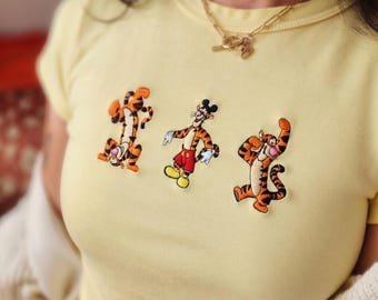 Disney Tiger Embroidered Baby Tee, Y2K, Tigger Embroidery Racer Tank, Tigger Disney Baby Tee, Disney Summer Trip Outfit