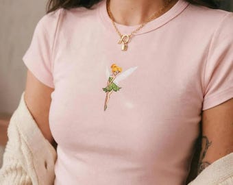 Camiseta de bebé bordada de Campanilla, camiseta de hadas Disney, camiseta de Campanilla, camiseta con estética coqueta, conjunto para vacaciones Disney