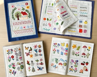 Embroidery DIY Stitch Book for Beginners and Crafters, Needlework Guide Book, Practice Sampler Kit, Hand Sewing Learning Tool