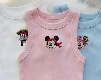 Camiseta sin mangas bordada de Mickey Pirata, Camiseta de pirata de Disney, Camiseta sin mangas de Minnie Daisy y Goofy, Camiseta sin mangas de crucero de Disney, Camiseta acanalada de regalo