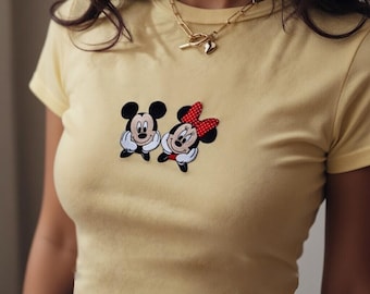 Mickey Minnie Embroidered Baby Tee, Disney Couple Shirt, Mickey Mouse Womens Tee, Magic Kingdom Vacation Outfit, Disney Matching Top