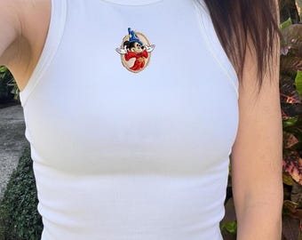 Mickey Mouse Fantasia Embroidered tank top , Disney Magic Tank Top, Aesthetic Ribbed Shirt, Minimalist Crop Top, Disney trip outfit