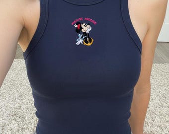 Embroidered Mickey Minnie Crop Tank, Minimal Mouse Baby Tee, Disney World Trip Shirt, Cute Y2K Disney Crop Top