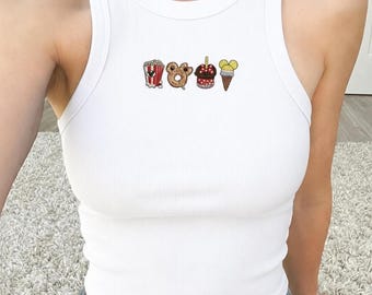 Disney Snack Embroidered Tank top, Magic Kingdom Tee, Disney Snacks Top, Disneyland Tank, Disney Trip Summer Outfit, Y2K