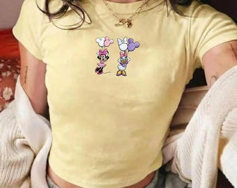 Custom Mickey and Friends Embroidered Baby Tee, Retro Disney Balloon Shirt, Disneyland Outfit, Summer Family Trip Tee