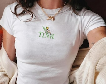 Camiseta bordada para bebé de Campanilla, top corto de Hada de Nunca Jamás de Disney, camiseta vintage de viaje a Disney, camiseta ajustada de Fairycore