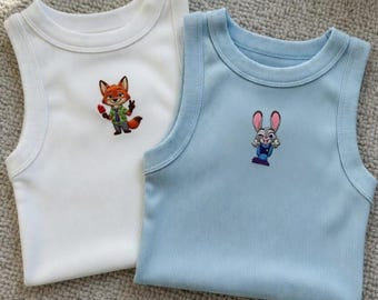 Zootopia Embroidered Tank Top, Nick Wilde Judy Hopps Shirt, Disney Cartoon Tank Top, Matching Disney Outfit, Disney trip outfit
