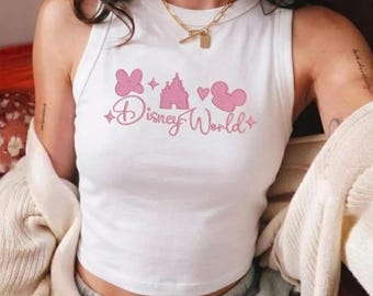 Camiseta sin mangas bordada de Disney World, camiseta sin mangas con el castillo de Mickey, camiseta mágica de Disney Trip, top corto con bordado minimalista de Disney, atuendo de Disneyland
