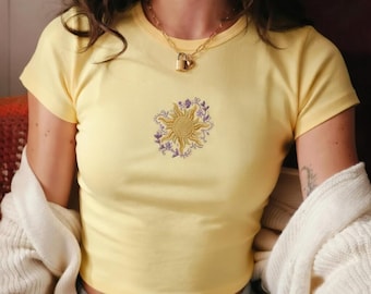 Rapunzel Sun Broderad Babytröja, Trassel Himmelssol-tröja, Disney Prinsessor Estetisk Crop Top, Disneytrip-outfit